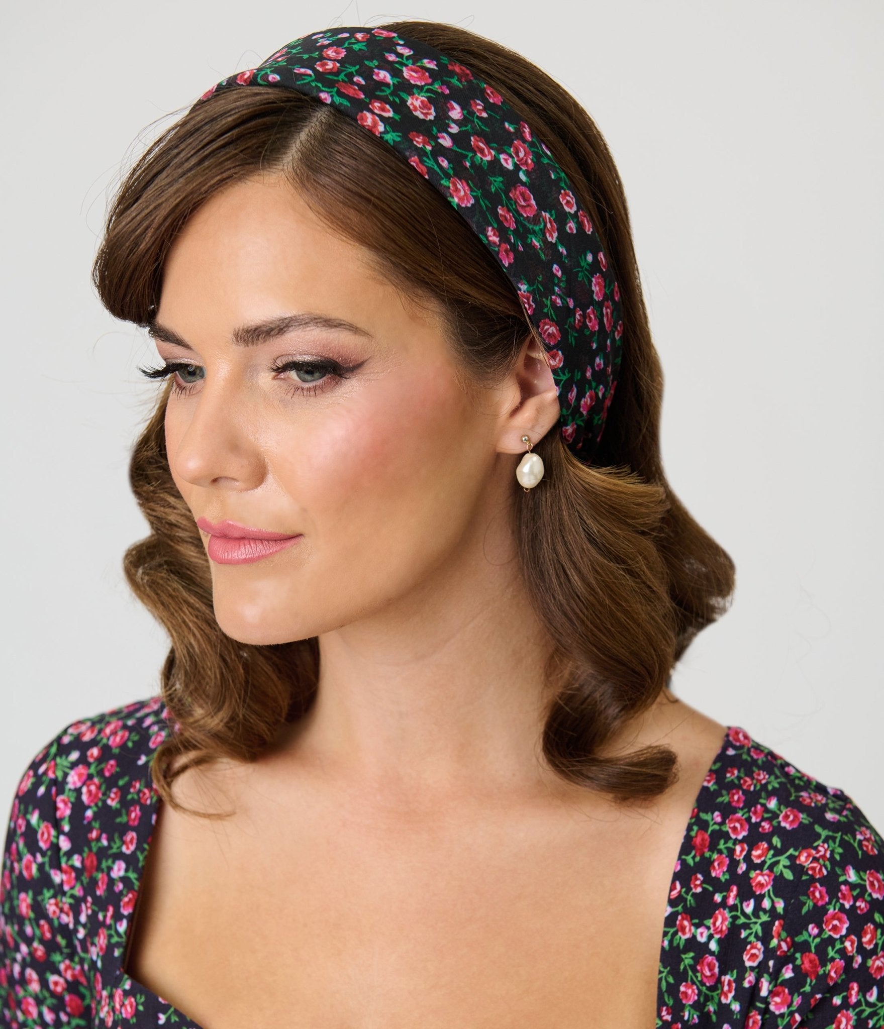 Unique Vintage Black Ditzy Rose Hair Scarf - Unique Vintage - Womens, ACCESSORIES, HAIR