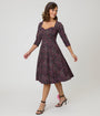 Unique Vintage Black Ditzy Rose Pleated Bust Swing Dress