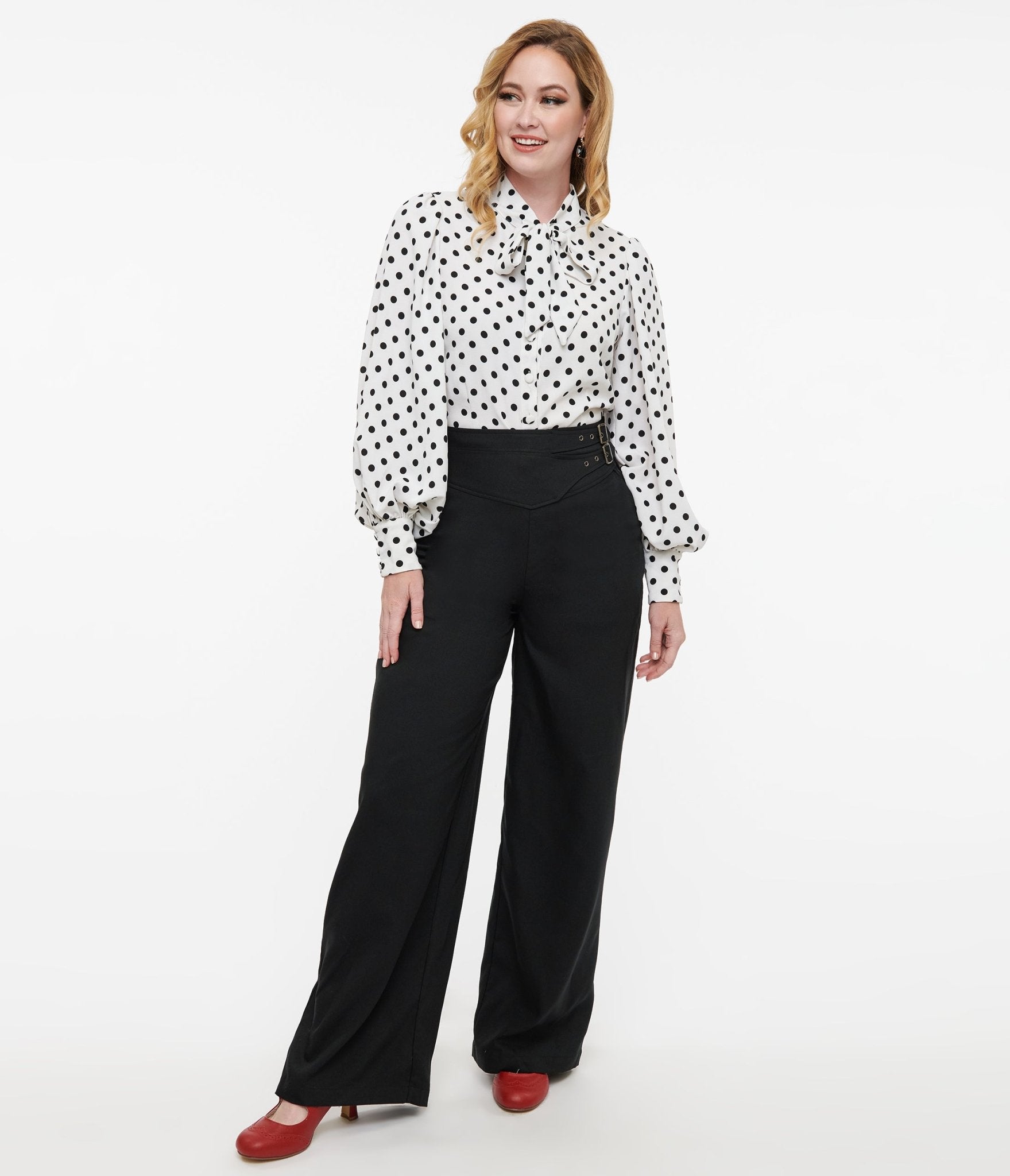 Unique Vintage Black Double Belt Woven Pants - Unique Vintage - Womens, BOTTOMS, PANTS