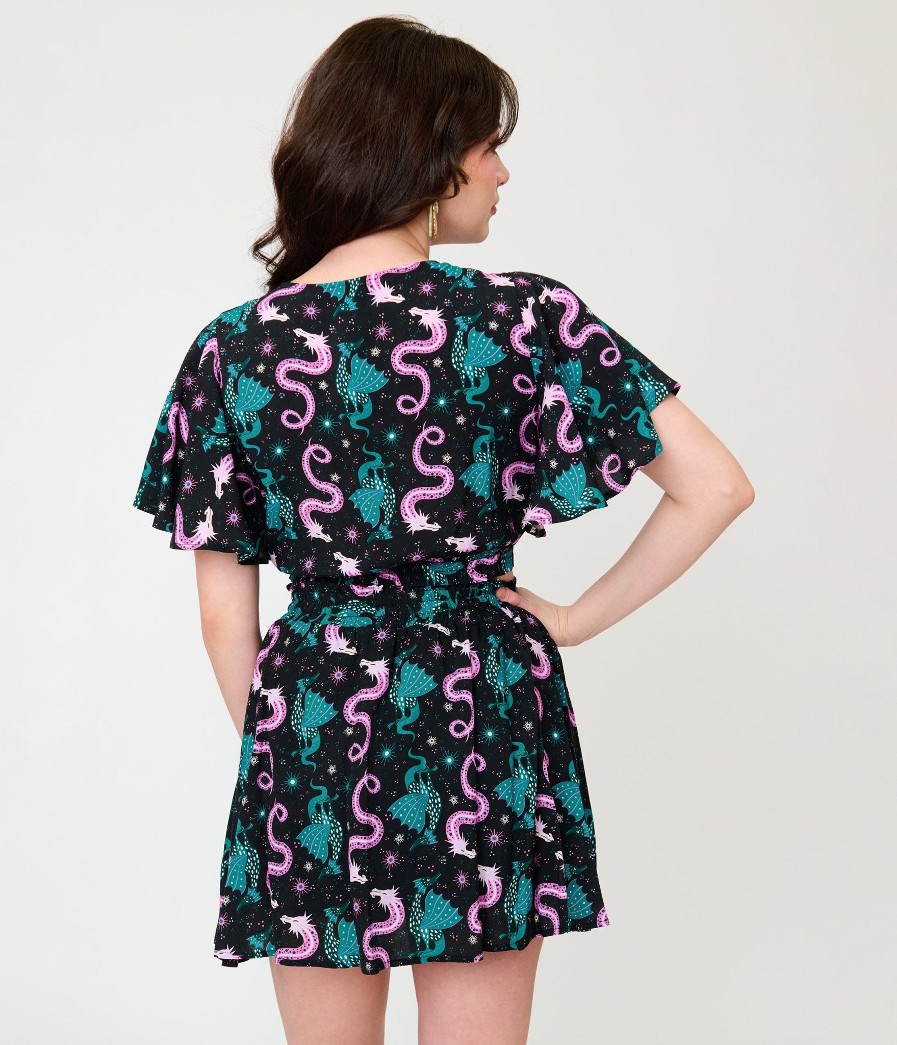 Unique Vintage Black Dragon Print Dottie Crop Top - Unique Vintage - Womens, TOPS, WOVEN TOPS