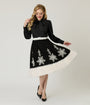 Unique Vintage Black Felt & White Fur Snowflake Soda Shop Swing Skirt