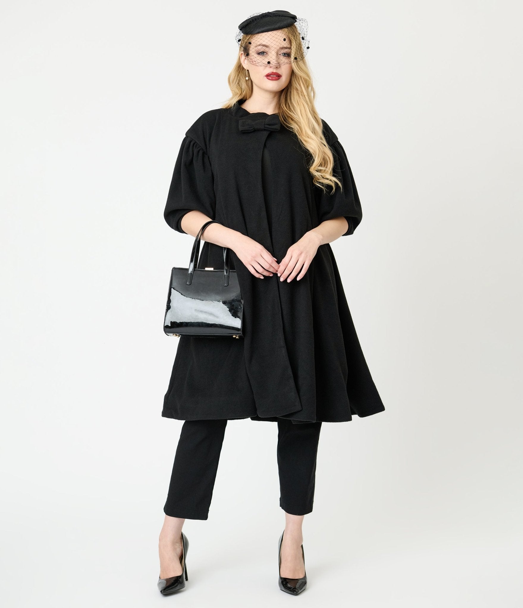Unique Vintage Black Flare Swing Coat - Unique Vintage - Womens, TOPS, OUTERWEAR