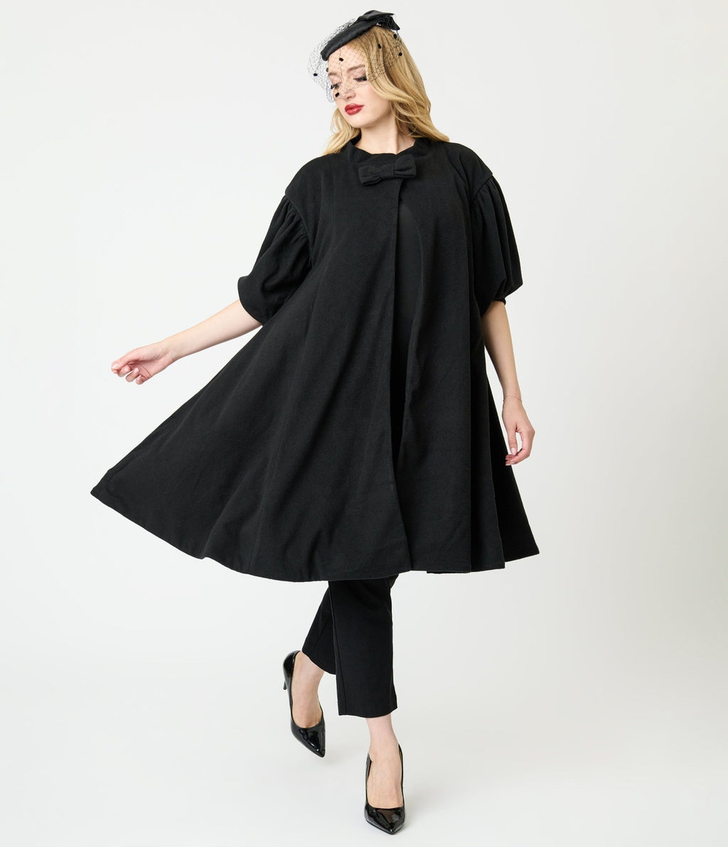 Unique Vintage Black Flare Swing Coat - Unique Vintage - Womens, TOPS, OUTERWEAR