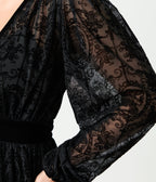 Unique Vintage Black Flocked La Caterina Hollywood Duster - Unique Vintage - Womens, DRESSES, MAXI