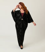 Unique Vintage Black Floral Embossed Velvet Long Kimono - Unique Vintage - Womens, FLAPPER, COATS