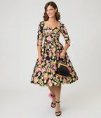 Unique Vintage Black Floral Lamar Swing Dress - Unique Vintage - Womens, DRESSES, SWING