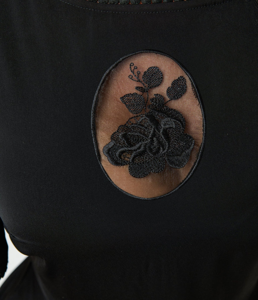 Unique Vintage Black Floral Mesh Cutout Swing Dress - Unique Vintage - Womens, DRESSES, SWING