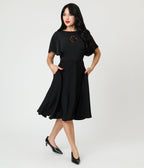 Unique Vintage Black Floral Mesh Cutout Swing Dress - Unique Vintage - Womens, DRESSES, SWING