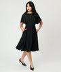 Unique Vintage Black Floral Mesh Cutout Swing Dress
