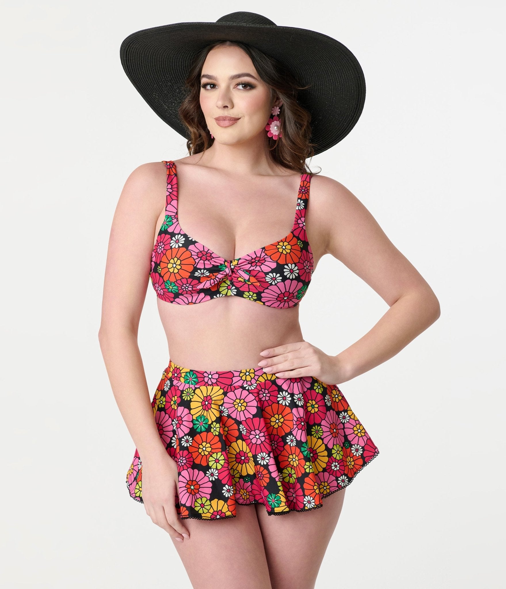 Unique Vintage Black & Flower Child Print Swim Top - Unique Vintage - Womens, SWIM, TOP