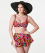 Unique Vintage Black & Flower Child Print Swim Top