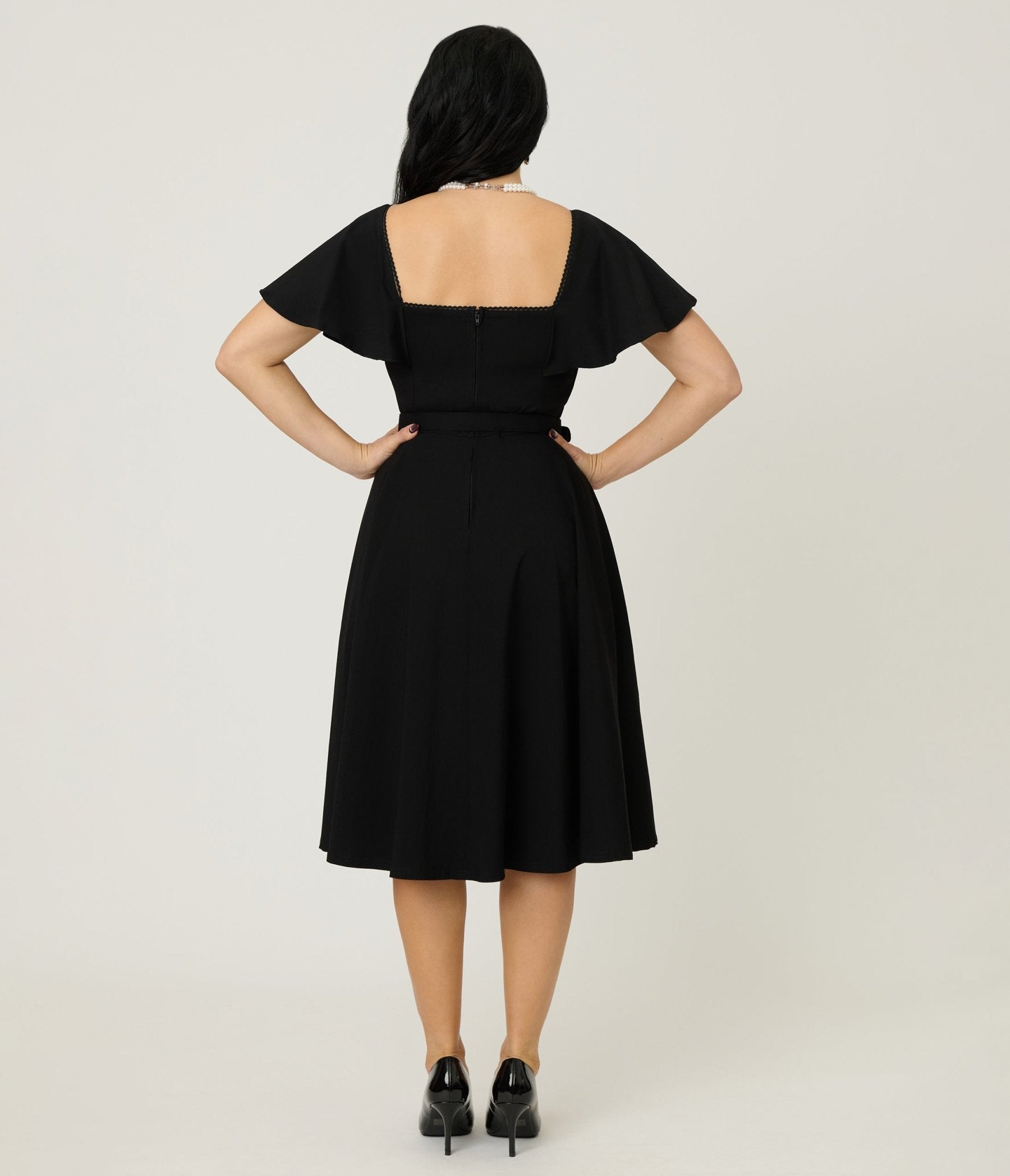 Unique Vintage Black Flutter Sleeve Swing Dress - Unique Vintage - Womens, DRESSES, SWING