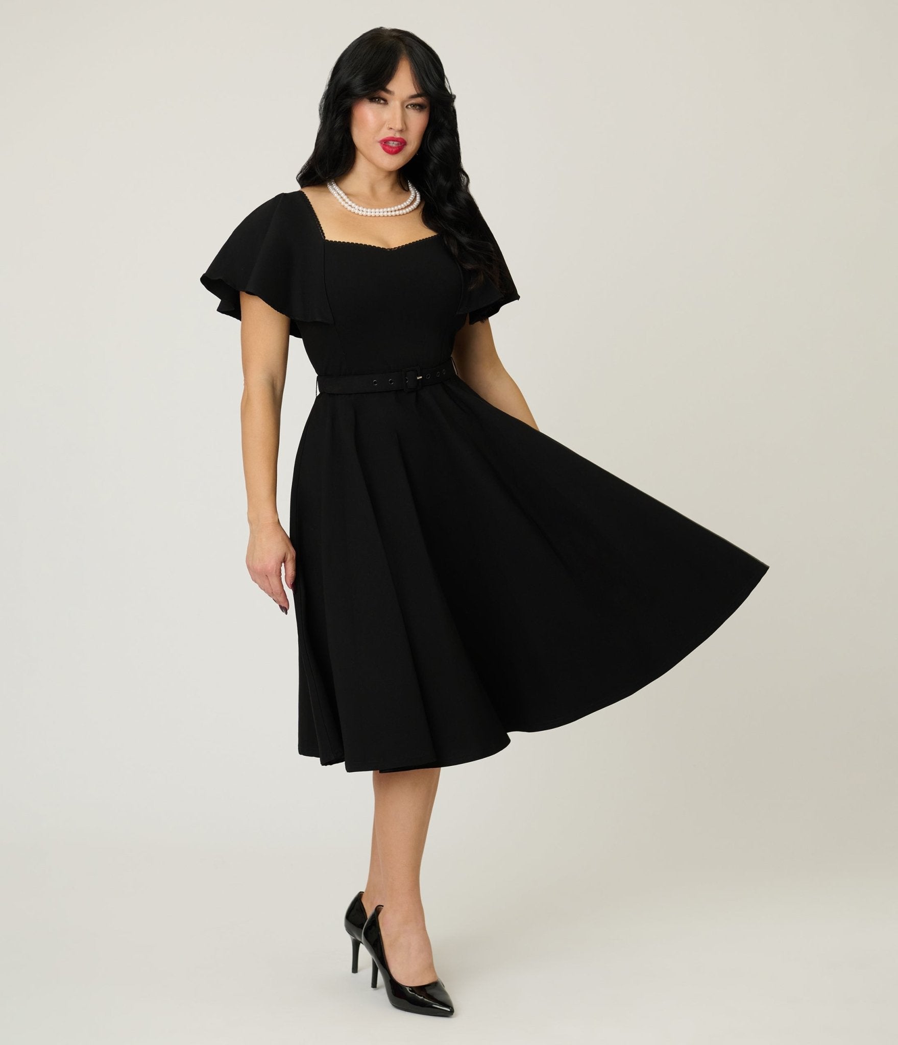 Unique Vintage Black Flutter Sleeve Swing Dress - Unique Vintage - Womens, DRESSES, SWING