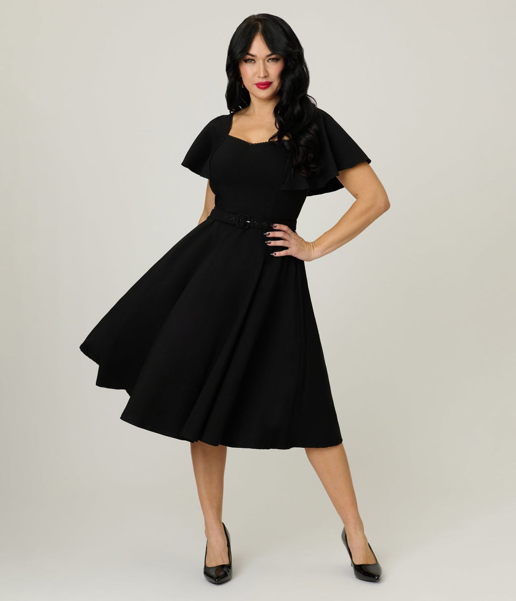 Unique Vintage Black Flutter Sleeve Swing Dress - Unique Vintage - Womens, DRESSES, SWING