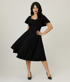 Unique Vintage Black Flutter Sleeve Swing Dress - Unique Vintage - Womens, DRESSES, SWING