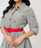 Unique Vintage Black Gingham & Cherries Belted Shirt Dress - Unique Vintage - Womens, DRESSES, SWING