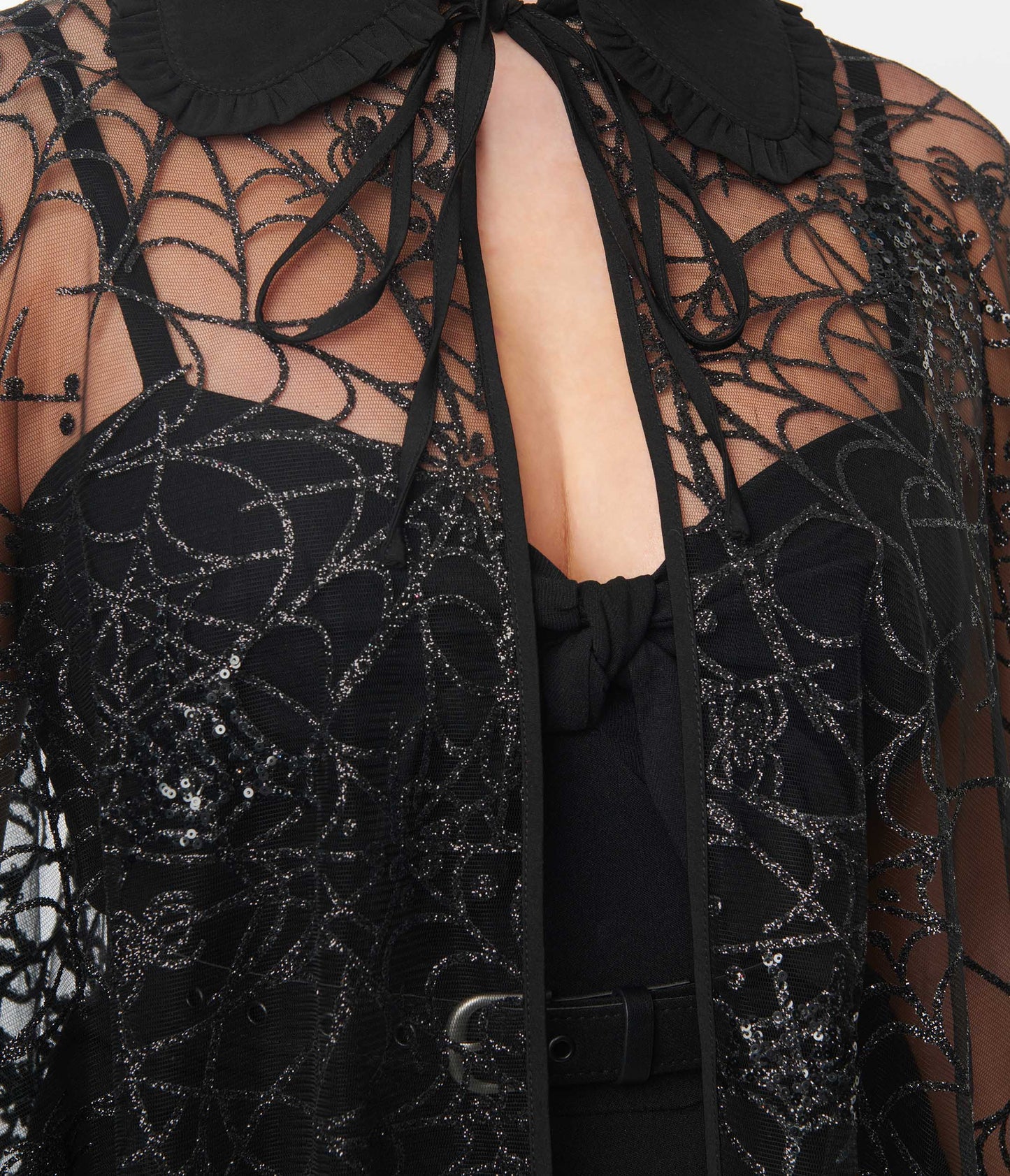 Unique Vintage Black Glitter Spiderweb Mesh Cape - Unique Vintage - Womens, HALLOWEEN, TOPS