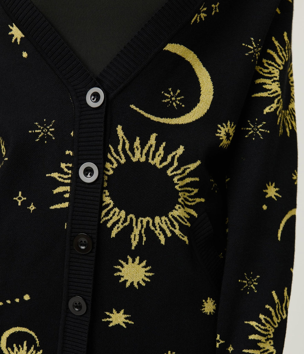 Unique Vintage Black & Gold Celestial Button Cardigan - Unique Vintage - Womens, TOPS, SWEATERS