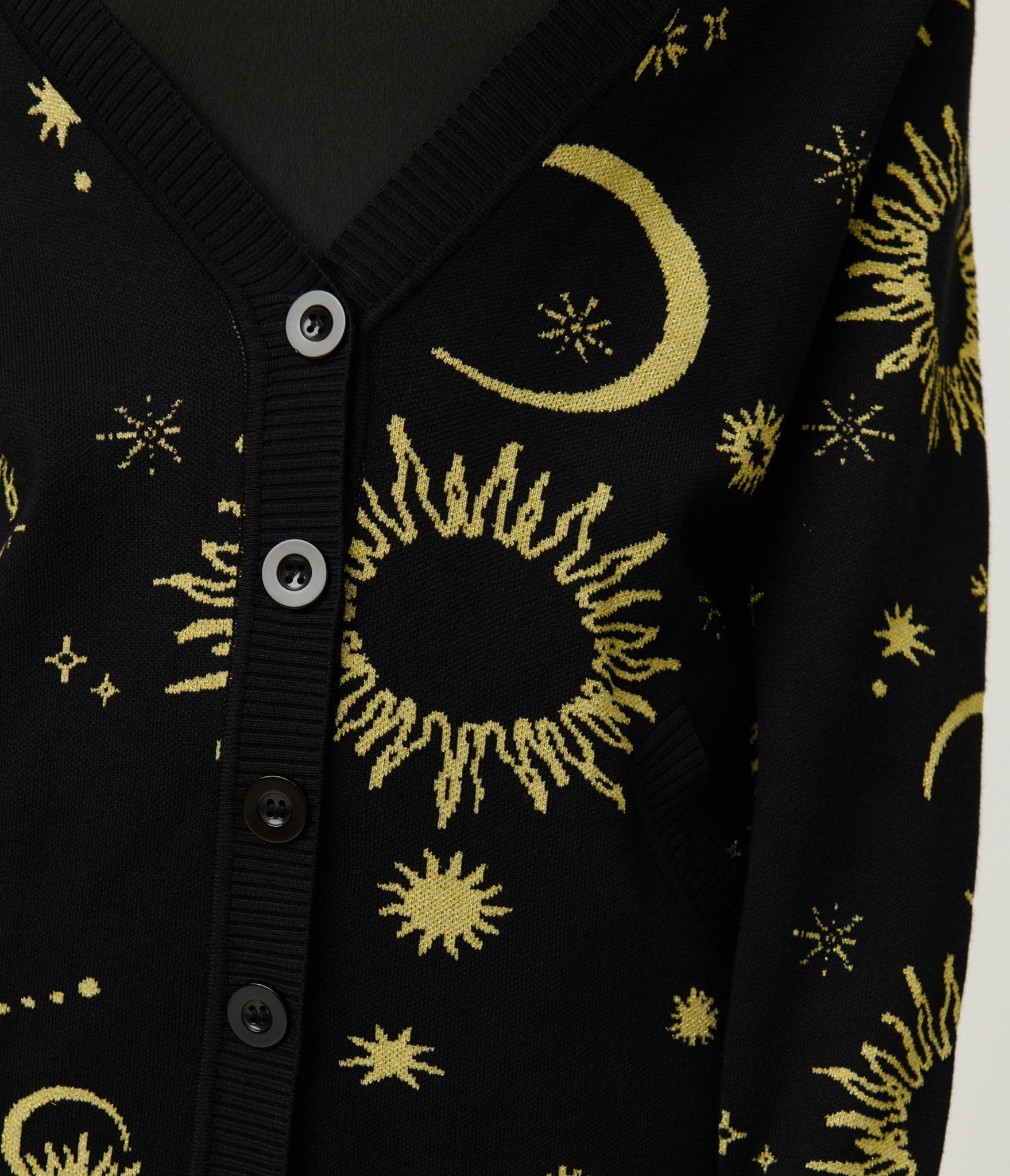 Unique Vintage Black & Gold Celestial Button Cardigan - Unique Vintage - Womens, TOPS, SWEATERS