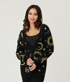 Unique Vintage Black & Gold Celestial Button Cardigan - Unique Vintage - Womens, TOPS, SWEATERS