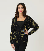 Unique Vintage Black & Gold Celestial Button Cardigan - Unique Vintage - Womens, TOPS, SWEATERS