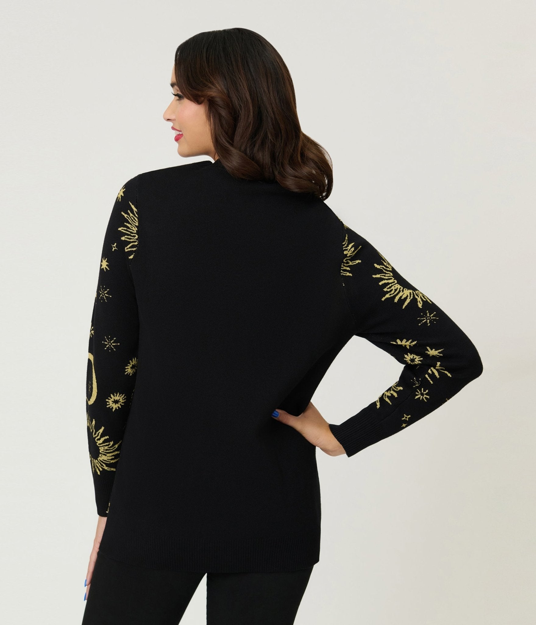 Unique Vintage Black & Gold Celestial Button Cardigan - Unique Vintage - Womens, TOPS, SWEATERS