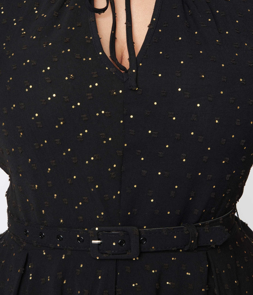 Unique Vintage Black & Gold Clip Dot Dahlia Swing Dress - Unique Vintage - Womens, DRESSES, DOTMC