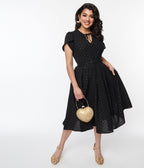 Unique Vintage Black & Gold Clip Dot Dahlia Swing Dress - Unique Vintage - Womens, DRESSES, DOTMC