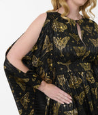 Unique Vintage Black & Gold Moth Flutter Sleeve Caftan - Unique Vintage - Womens, DRESSES, MAXI