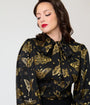 Unique Vintage Black & Gold Moth Neck Tie Gwen Blouse