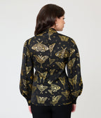 Unique Vintage Black & Gold Moth Neck Tie Gwen Blouse - Unique Vintage - Tops