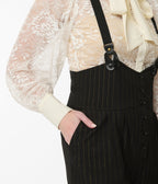 Unique Vintage Black & Gold Pinstripe Thelma Suspender Pants - Unique Vintage - Womens, BOTTOMS, PANTS