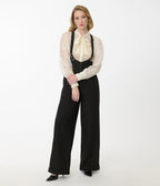Unique Vintage Black & Gold Pinstripe Thelma Suspender Pants - Unique Vintage - Womens, BOTTOMS, PANTS