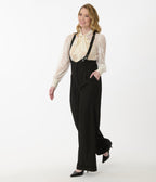 Unique Vintage Black & Gold Pinstripe Thelma Suspender Pants - Unique Vintage - Womens, BOTTOMS, PANTS