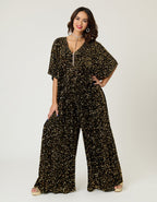 Unique Vintage Black & Gold Sequin Caftan Jumpsuit - Unique Vintage - Womens, BOTTOMS, ROMPERS AND JUMPSUITS
