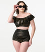 Unique Vintage Black & Gold Shimmer Monroe High Waist Bikini Bottom