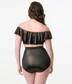 Unique Vintage Black & Gold Shimmer Monroe High Waist Bikini Bottom - Unique Vintage - Womens, SWIM, BOTTOM