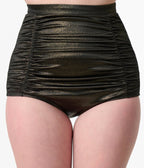 Unique Vintage Black & Gold Shimmer Monroe High Waist Bikini Bottom - Unique Vintage - Womens, SWIM, BOTTOM