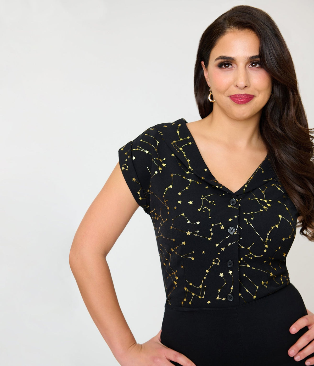 Unique Vintage Black & Gold Star Print Sleeveless Blouse - Unique Vintage -