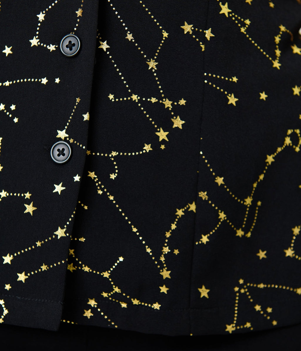 Unique Vintage Black & Gold Star Print Sleeveless Blouse - Unique Vintage -