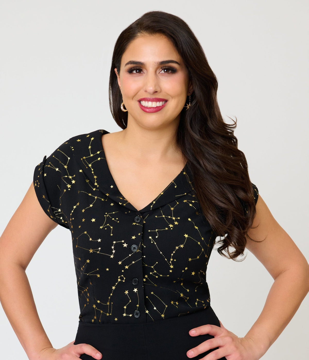 Unique Vintage Black & Gold Star Print Sleeveless Blouse - Unique Vintage -