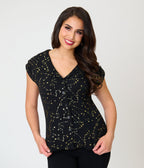 Unique Vintage Black & Gold Star Print Sleeveless Blouse - Unique Vintage -