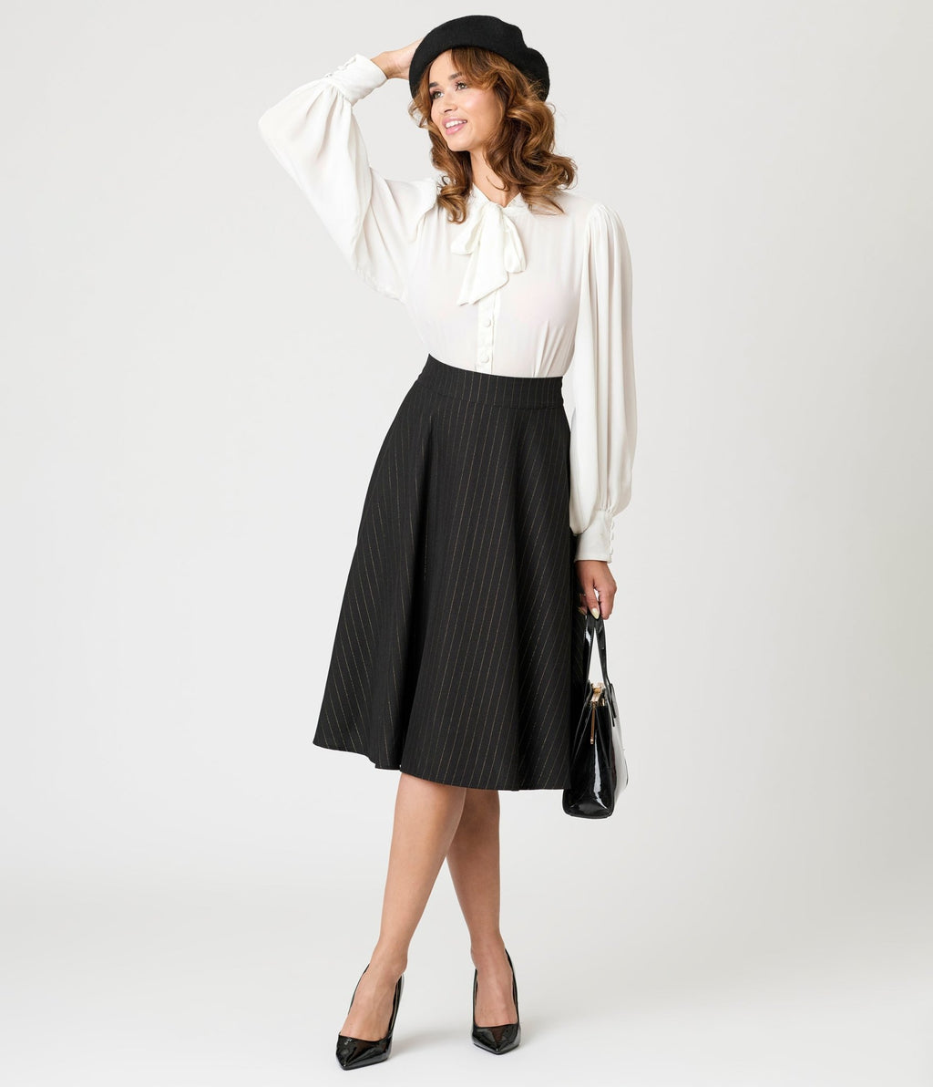 Unique Vintage Black & Gold Stripe Vivian Swing Skirt - Unique Vintage - Womens, BOTTOMS, SKIRTS
