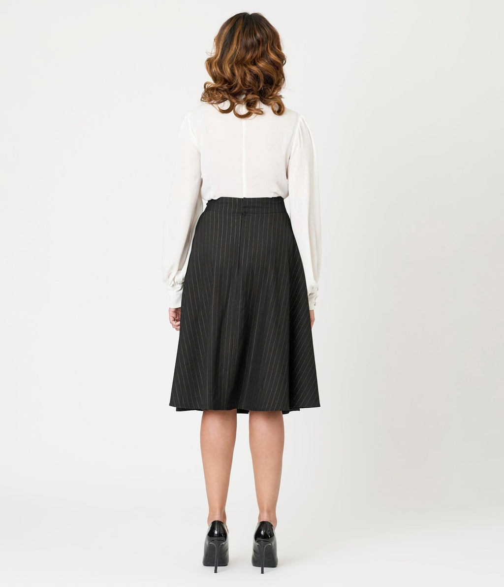 Unique Vintage Black & Gold Stripe Vivian Swing Skirt - Unique Vintage - Womens, BOTTOMS, SKIRTS