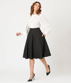 Unique Vintage Black & Gold Stripe Vivian Swing Skirt - Unique Vintage - Womens, BOTTOMS, SKIRTS