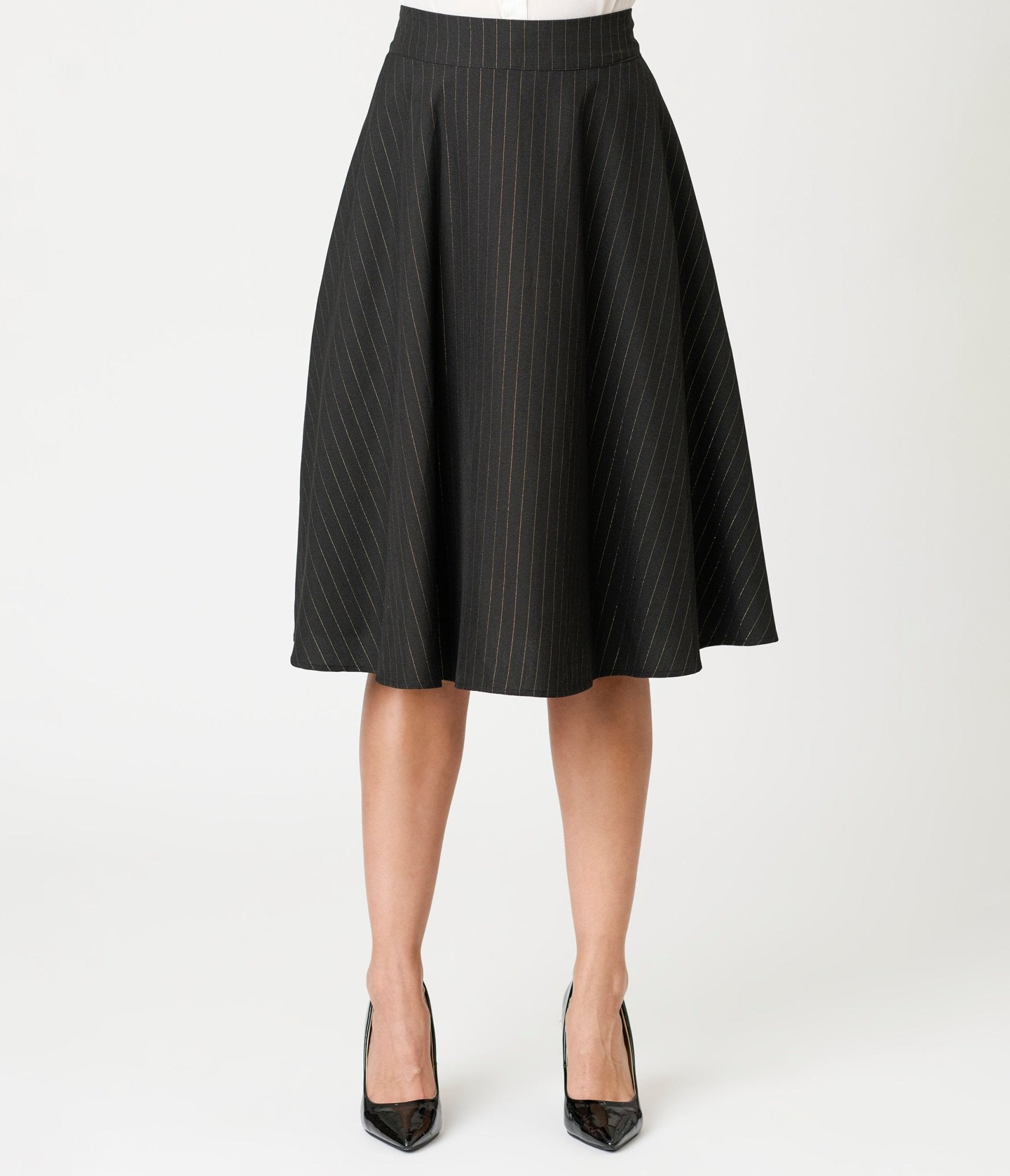 Unique Vintage Black & Gold Stripe Vivian Swing Skirt - Unique Vintage - Womens, BOTTOMS, SKIRTS