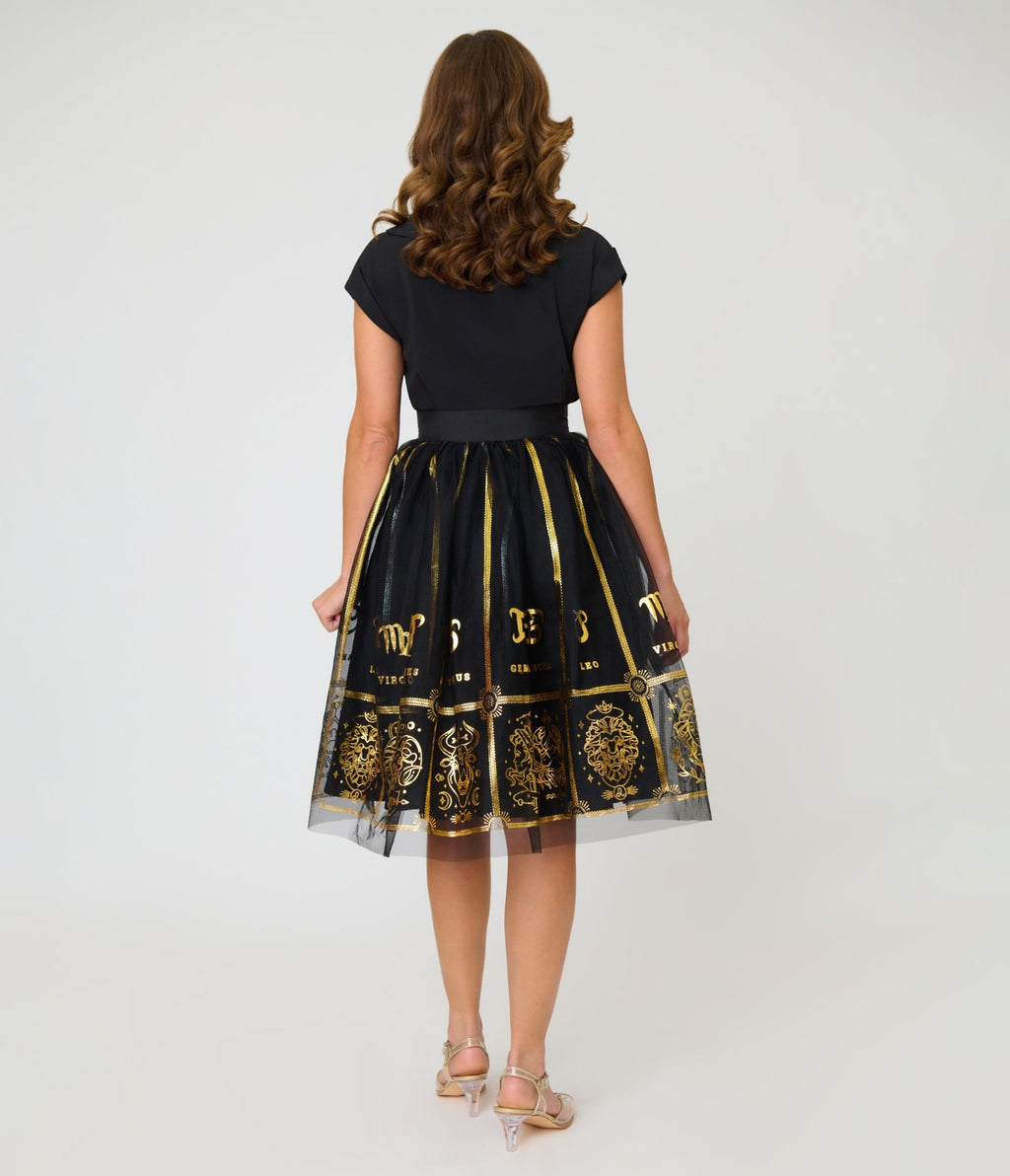Unique Vintage Black & Gold Zodiac Ballerina Skirt - Unique Vintage - Womens, BOTTOMS, SKIRTS
