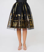 Unique Vintage Black & Gold Zodiac Ballerina Skirt - Unique Vintage - Womens, BOTTOMS, SKIRTS