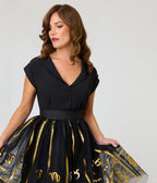 Unique Vintage Black & Gold Zodiac Ballerina Skirt - Unique Vintage - Womens, BOTTOMS, SKIRTS