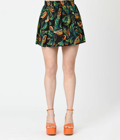 Unique Vintage Black & Green Venus Flytrap Print Daryl Skort - Unique Vintage - Womens, BOTTOMS, SHORTS